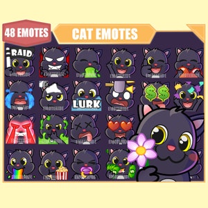 Paquete de gestos BLACK CAT para Twitch / Youtube Emotes / Discord Emotes / Streamer Emotes / Sub Emotes / Paquete de megapaquete de 48 gestos