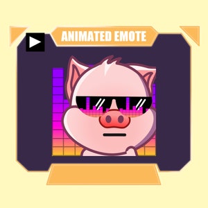 ANIMADO Gesto de baile de mermelada de cerdo para twitch kick discord transmisión de youtube / Gesto secundario de headbang de fiesta de cerdo rosa animado