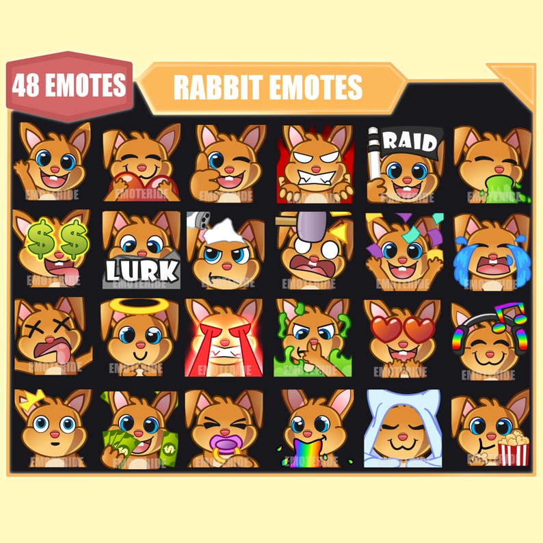 Wicked Rabbit Emotes GINGER ORANGE RABBIT Bunny Emote Bundle for Twitch | Youtube Emotes ...