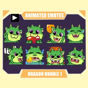 GREEN DRAGON ANIMATED emote pack for Twitch | Youtube Emotes | Discord Emotes | Streamer Emotes | Sub Emotes | Dragon 8-pack bundle
