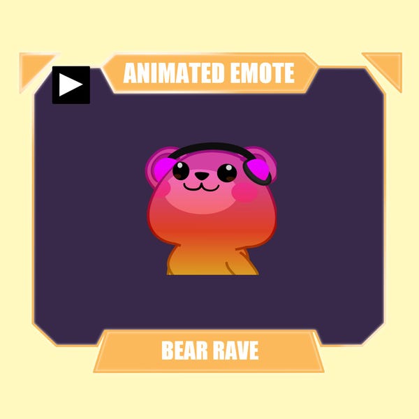 ANIMATED rainbow bear headbang emote for twitch kick discord youtube stream | Cute brown bear dancing with headphones emote animated