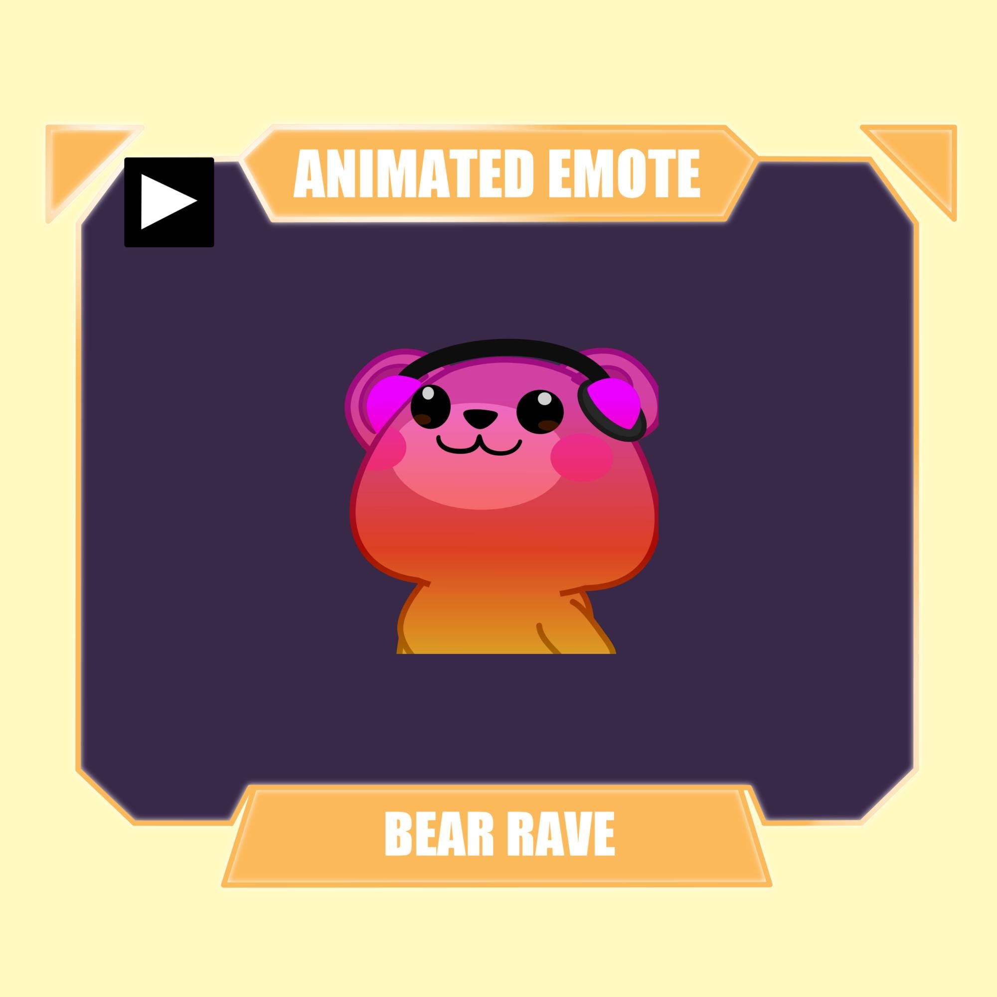 Emote orso arcobaleno ANIMATO che fa headbang per Twitch Kick Discord YouTube Stream / Emote orso bruno carino che balla con le cuffie animato