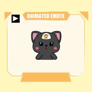 Émote Twitch Discord animée avec un chat noir, un cerveau de singe et des cymbales