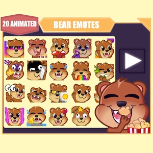 ANIMATED Brown bear emote bundle for Twitch | Youtube Emotes | Discord Emotes | Streamer Sub Emotes | Cute bear 20 emote mega bundle