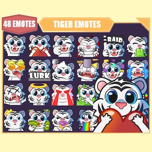 WHITE TIGER Emote Bundle for Twitch | Youtube Emotes | Discord Emotes | Streamer Emotes | Sub Emotes | 48 emote megapack bundle