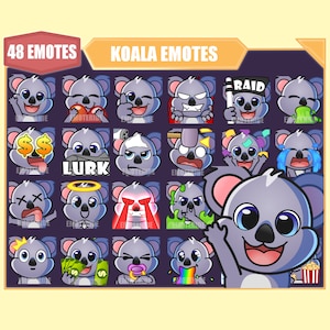 KOALA Emote Bundle for Twitch | Youtube Emotes | Discord Emotes | Streamer Emotes | Sub Emotes | 48 emote megapack bundle