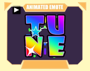 Animated and static TUNE rainbow text emote for twitch discord youtube | Color changing rainbow TUNE music with sparkles emote