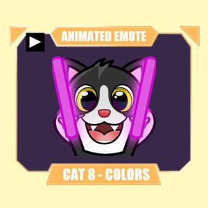 ANIMOWANA emotka kota rave do streamingu na Twitchu i Discordzie na YouTube | Uroczy taniec kota rave z neonowymi patyczkami | Zawiera 8 kolorów