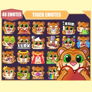 Bundle di emote TIGER per Twitch / Emote Youtube / Emote Discord / Emote Streamer / Emote Sub / Pacchetto megapack di 48 emote