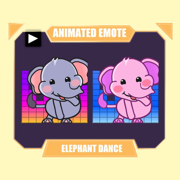 ANIMATED Cute Elephant Dance Emote | Dancing emote for twitch discord youtube | Cute pink and gray elephant party jam disco emote