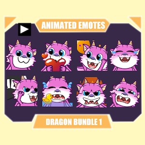PINK DRAGON ANIMATED emote pack for Twitch | Youtube Emotes | Discord Emotes | Streamer Emotes | Sub Emotes | Dragon 8-pack bundle