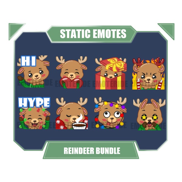 Reindeer emotes for twitch discord youtube | Cute Christmas emotes | Holiday winter emotes | Chibi kawaii deer emotes