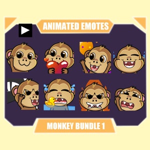 MONKEY ANIMATED emote pack for Twitch | Youtube Emotes | Discord Emotes | Streamer Emotes | Sub Emotes | Cute monkey emotes 8-pack bundle