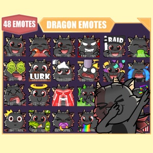 BLACK DRAGON Emote Bundle for Twitch | Youtube Emotes | Discord Emotes | Streamer Emotes | Sub Emotes | 48 emote megapack bundle