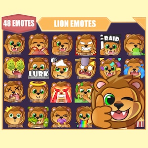 LION Emote Bundle for Twitch | Youtube Emotes | Discord Emotes | Streamer Emotes | Sub Emotes | 48 emote megapack bundle