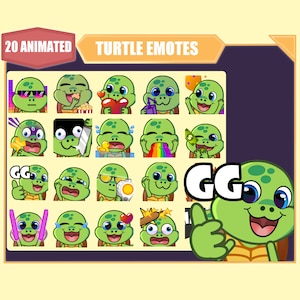 ANIMATED Turtle emote bundle for Twitch | Youtube Emotes | Discord Emotes | Streamer Sub Emotes | Cute Tortoise 20 emote mega bundle