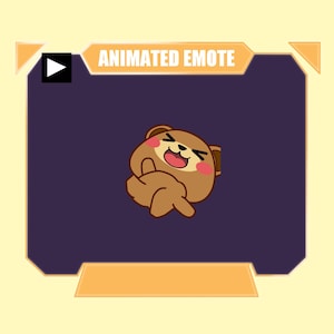 GEANIMEERDE schattige beer lachende emote voor twitch kick discord youtube-stream | Bruine chibi beer rolt over de vloer en lacht geanimeerd