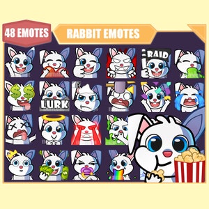 WHITE RABBIT BUNNY Emote Bundle for Twitch | Youtube Emotes | Discord Emotes | Streamer Emotes | Sub Emotes | 48 emote megapack bundle