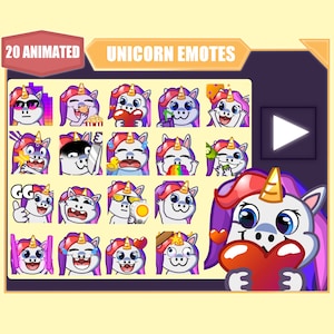 Paquete de emoticonos de unicornio ANIMADO para Twitch / Youtube Emotes / Discord Emotes / Streamer Sub Emotes / Cute Unicorn 20 emote mega bundle