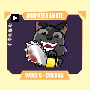 GEANIMEERDE wolf met kettingzaag Halloween-emote voor twitch kick discord youtube | Zwarte wolf griezelige Halloween-emote voor streaming