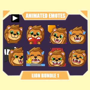 LION ANIMATED emote pack for Twitch | Youtube Emotes | Discord Emotes | Streamer Emotes | Sub Emotes | Cute lion 8-pack bundle