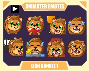 LION ANIMATED emote pack for Twitch | Youtube Emotes | Discord Emotes | Streamer Emotes | Sub Emotes | Cute lion 8-pack bundle