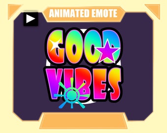 Animated and static GOOD VIBES rainbow text emote for twitch discord youtube | Color changing rainbow good vibes with sparkles emote