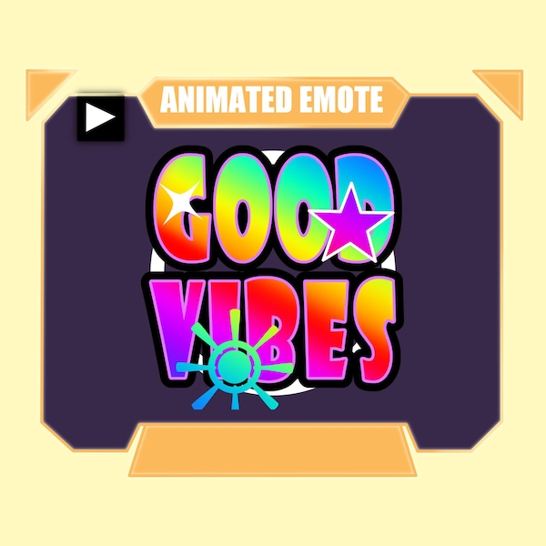 Animiertes und statisches GOOD VIBES Regenbogen Text Emote für Twitch Discord youtube | Farbwechsel Regenbogen gute Stimmung mit funkelt Emote