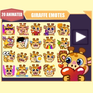 ANIMATED Giraffe emote bundle for Twitch | Youtube Emotes | Discord Emotes | Streamer Sub Emotes | Cute Giraffe 20 emote mega bundle