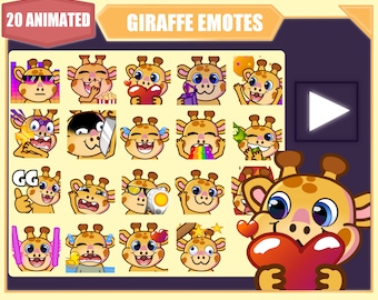 Paquete de emoticonos de jirafa ANIMADA para Twitch / Youtube Emotes / Discord Emotes / Streamer Sub Emotes / Cute Giraffe 20 emote mega bundle