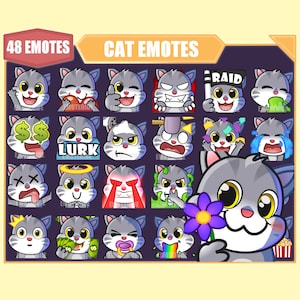 Pacchetto di emote GREY TABBY CAT per Twitch / Youtube Emote / Discord Emote / Streamer Emote / Sub Emote / 48 pacchetto di emote megapack