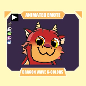 ANIMATED cute dragon hi emote for twitch discord youtube | Dragon waving sub emote animated | Greeting emote 6 colors included