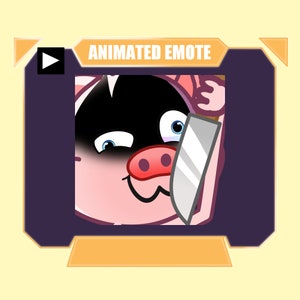 ANIMADO Cerdo con cuchillo gesto para twitch kick discord youtube stream / Cerdo rosa con cuchillo gesto de Halloween animado