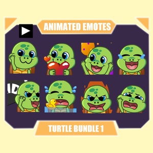TURTLE ANIMATED emote pack for Twitch | Youtube Emotes | Discord Emotes | Streamer Emotes | Sub Emotes | Cute tortoise 8-pack bundle