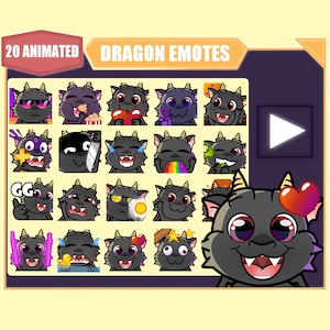 ANIMATED Black dragon emote bundle for Twitch | Youtube Emotes | Discord Emotes | Streamer Emotes | Sub Emotes | Dragon 20 emote mega bundle