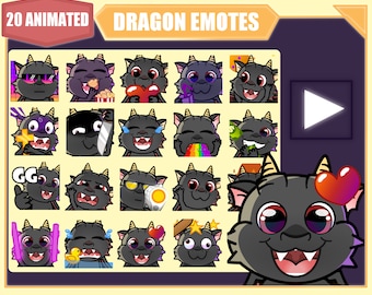 ANIMATED Black dragon emote bundle for Twitch | Youtube Emotes | Discord Emotes | Streamer Emotes | Sub Emotes | Dragon 20 emote mega bundle