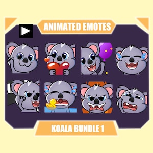 KOALA ANIMATED emote pack for Twitch | Youtube Emotes | Discord Emotes | Streamer Emotes | Sub Emotes | Cute koala emotes 8-pack bundle