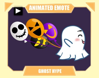 ANIMATED Ghost Hype Emote for twitch discord | Halloween emote | Cute ghost balloon party emote | Halloween balloons | Streamer graphic
