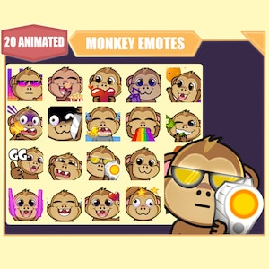 ANIMATED Monkey emote bundle for Twitch | Youtube Emotes | Discord Emotes | Streamer Sub Emotes | Cute monkey 20 emote mega bundle