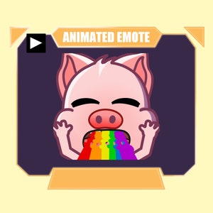 ANIMADO Cerdo escupiendo gesto de arco iris para twitch kick discord youtube stream / Gesto de vómito de arco iris de cerdo rosa animado