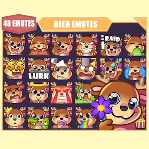 DEER Twitch Emote Bundle | Youtube Emotes | Discord Emotes | Streamer Emotes | Sub Emotes | 48 emote megapack bundle