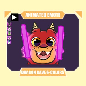 ANIMATED dragon rave emote for twitch discord youtube stream | Dragon dance with neon sticks emote | 6 colors included