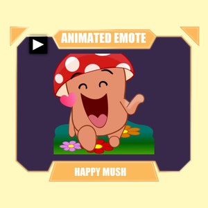 ANIMATED EMOTE for twitch discord youtube | Happy cute mushroom emote | Mushroom running happy love emote | Mushroom flower emote