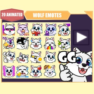 Paquete de gestos de lobo blanco ANIMADO para Twitch / Youtube Emotes / Discord Emotes / Streamer Emotes / Sub Emotes / Wolf 20 emote mega paquete