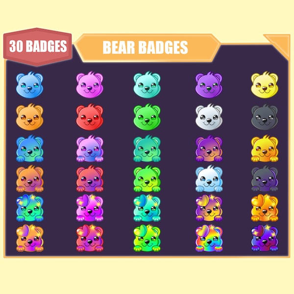30 Bear bit-badges voor Twitch | Leuke kleurrijke beer sub-badges