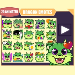 ANIMATED Green dragon emote bundle for Twitch | Youtube Emotes | Discord Emotes | Streamer Emotes | Sub Emotes | Dragon 20 emote mega bundle