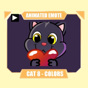 Gato ANIMADO sosteniendo el gesto del corazón para la transmisión de youtube de discordia de patada de contracción / Lindo gato apretando el corazón amor gesto / 8 colores incluidos