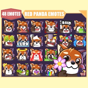 Paquete de emoticones RED PANDA para Twitch / Youtube Emotes / Discord Emotes / Streamer Emotes / Sub Emotes / 48 emote megapack bundle