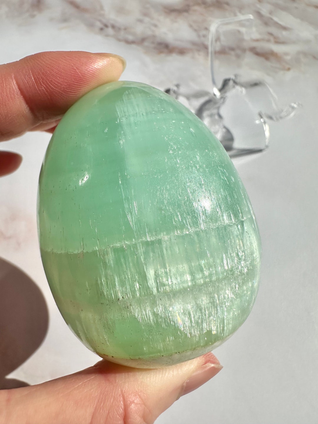 2.61” Pistachio Calcite Egg Sea Green Calcite Rainbows Etsy
