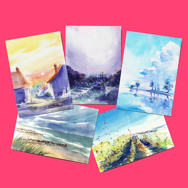 Cartes postales - Aquarelles A6 Pack de 5 cartes